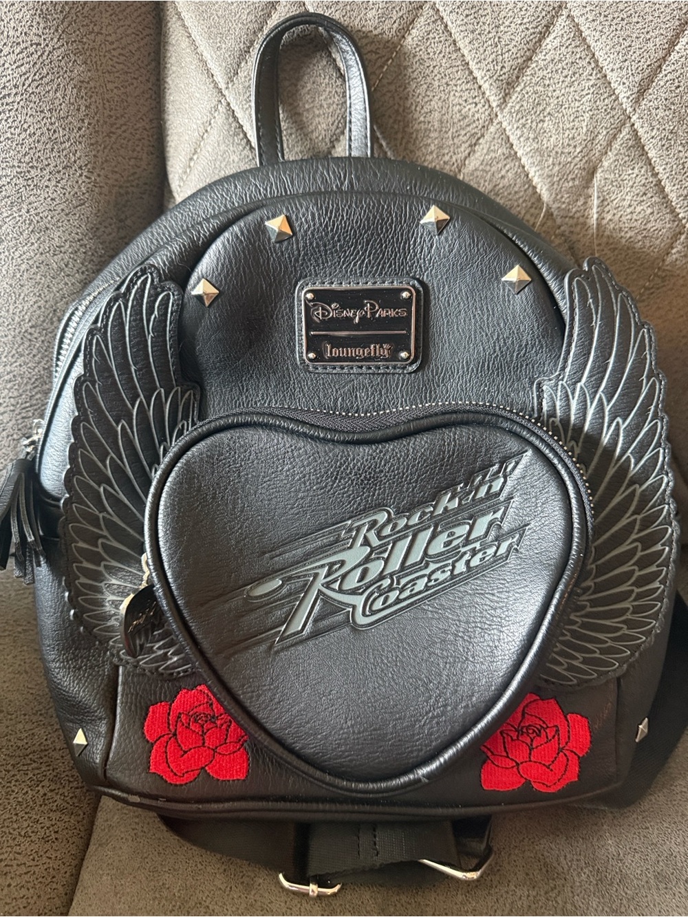Disney Parks Loungefly Black Rock 'n' Roller Coaster Heart Backpack